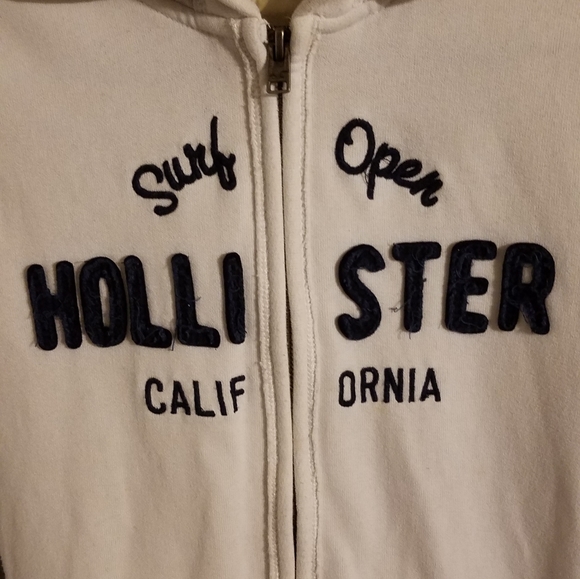 Y2K White/Navy Hollister Zip up Hoodie - Picture 2 of 5